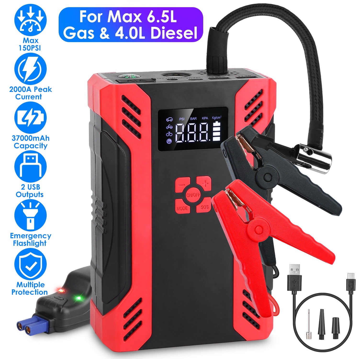 Portable Jump Starter with Air Compressor - Ultimate Roadside Kit