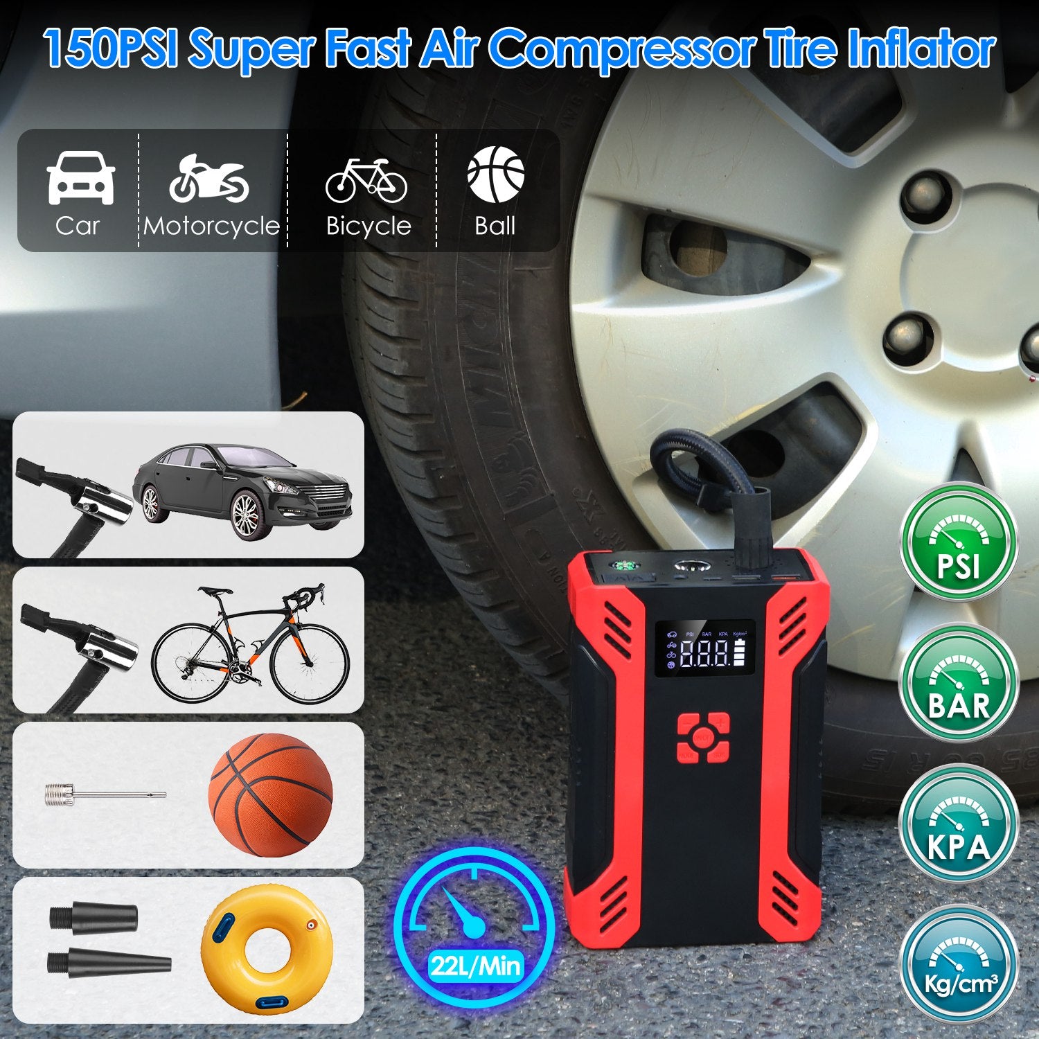 Portable Jump Starter with Air Compressor - Ultimate Roadside Kit