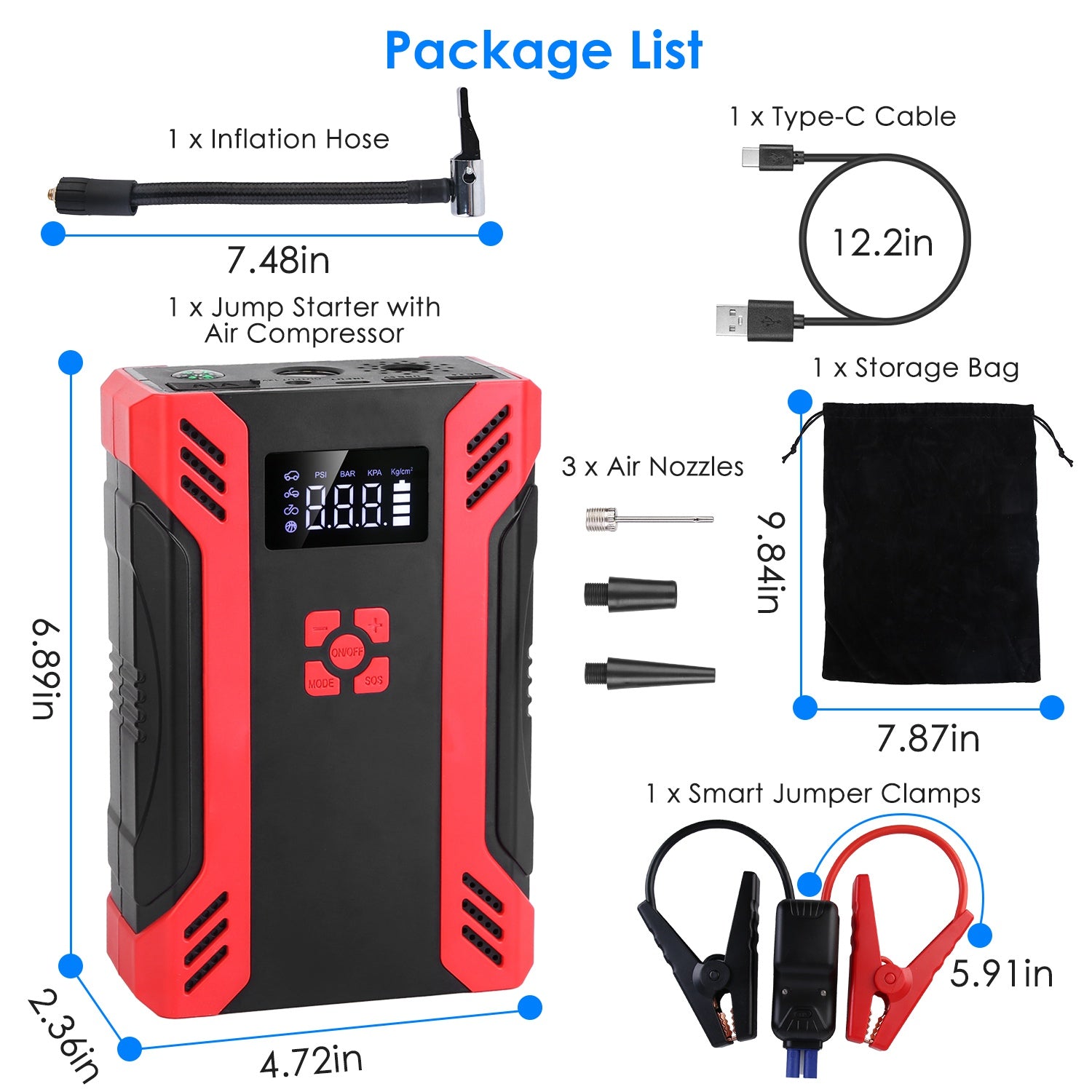 Portable Jump Starter with Air Compressor - Ultimate Roadside Kit